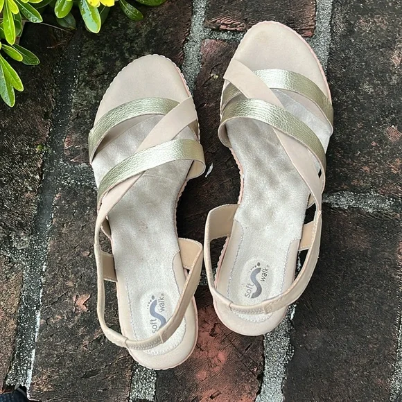 San Pablo gold/stone wedges size 9W - Picture 2 of 8